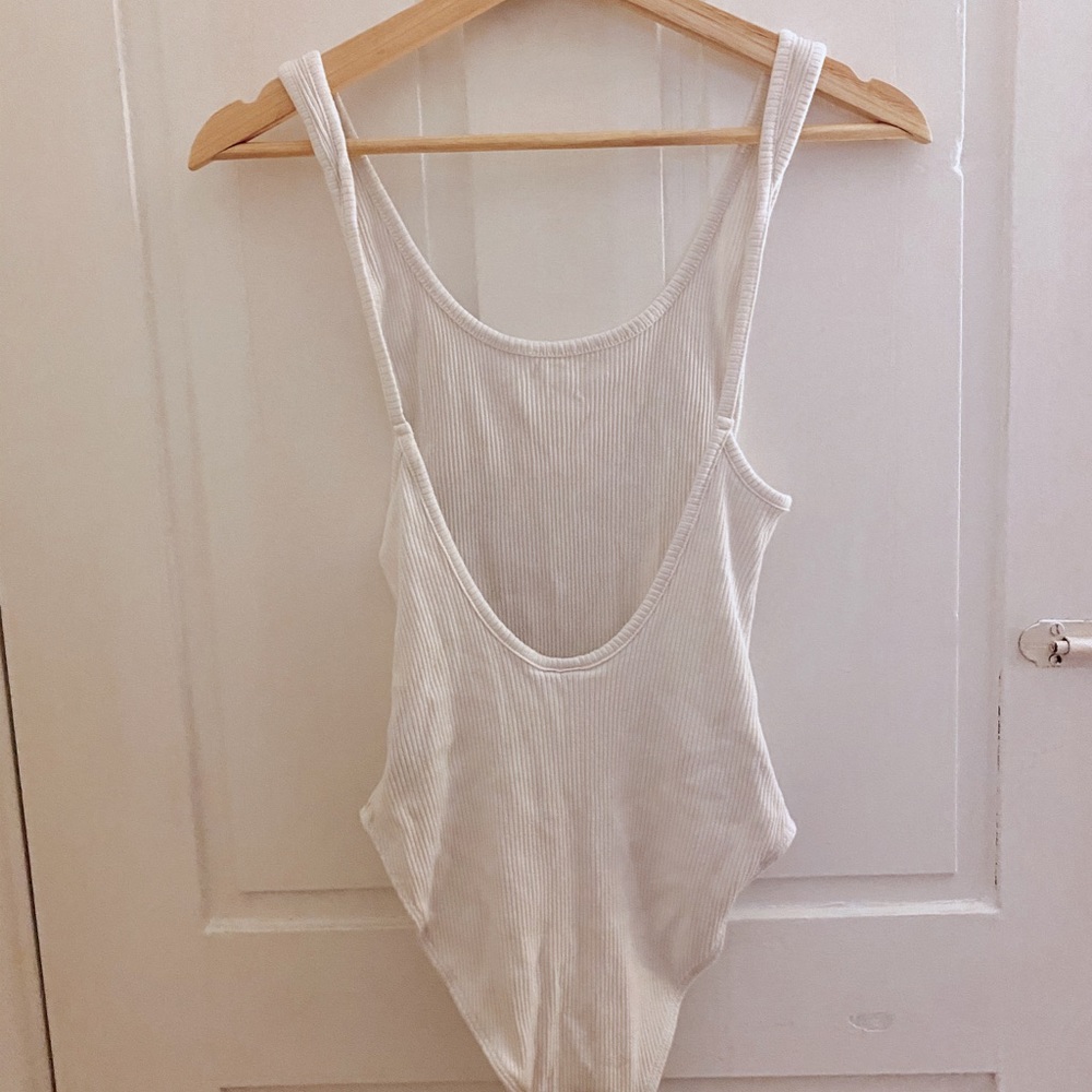 White plain ribbed bodysuit from UO